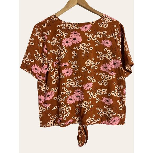 Madewell Hillside Daisies Brown Floral Tie Front V-Neck Short Sleeve Top Size M - Picture 6 of 7
